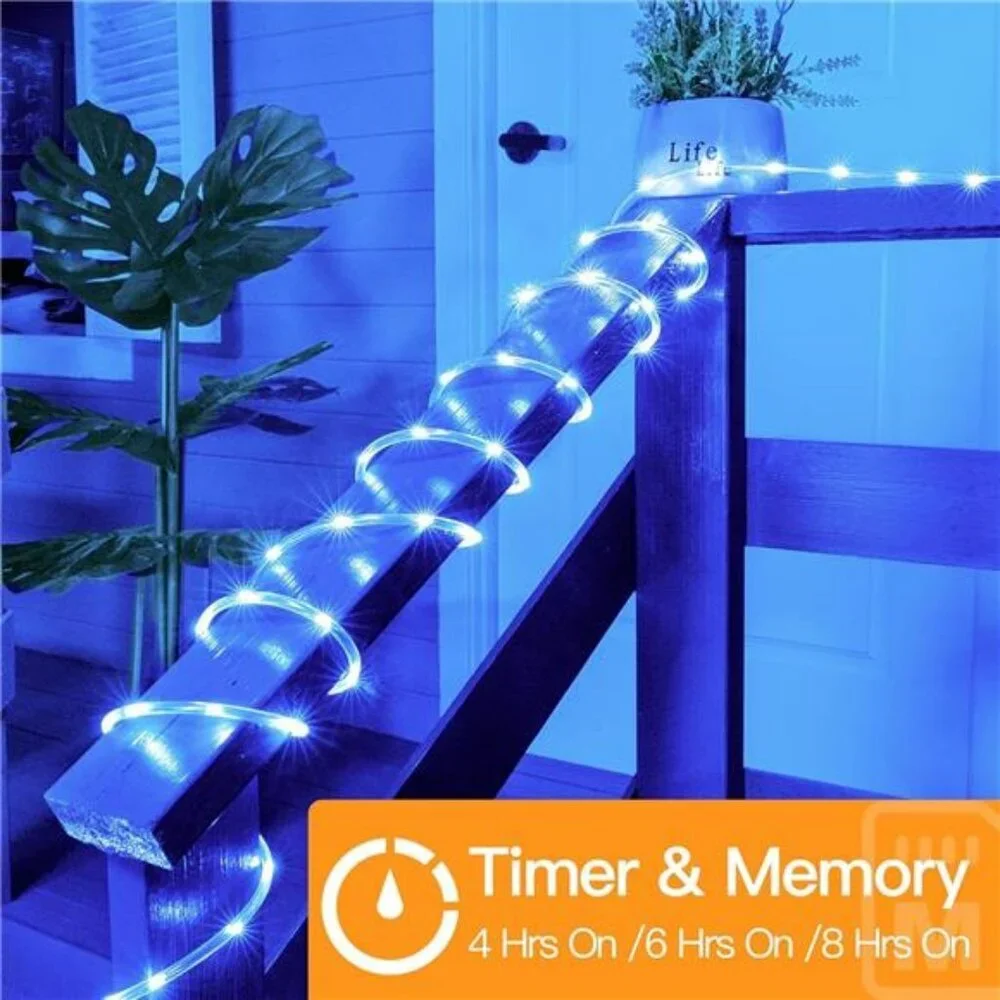 50ft blue LED rope lights waterproof remote control timer indoor outdoor decor